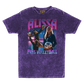 a purple t - shirt with a picture of two women and a soccer ball