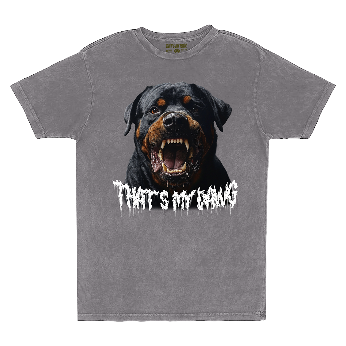 a gray t - shirt with an image of a dog that says, that '