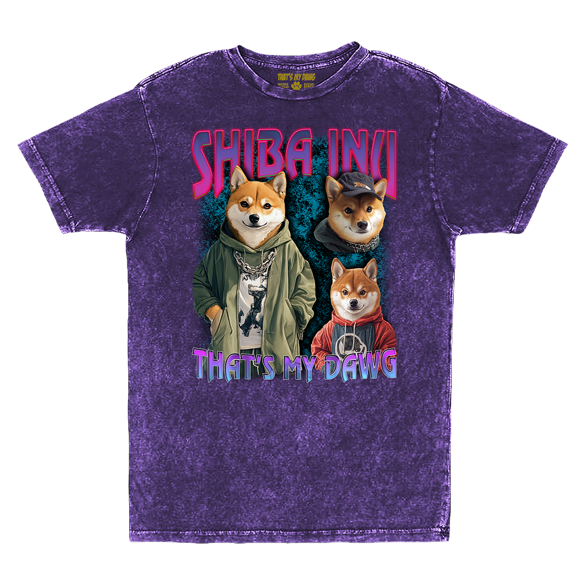 a purple t - shirt with two dogs on it