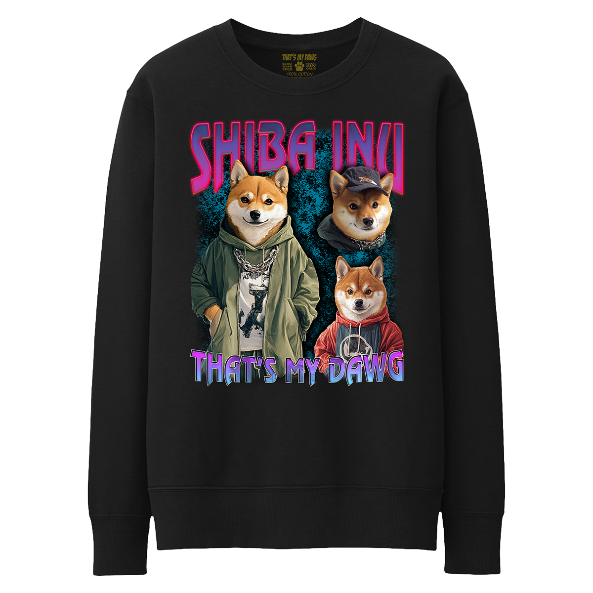 a black sweatshirt with three dogs on it